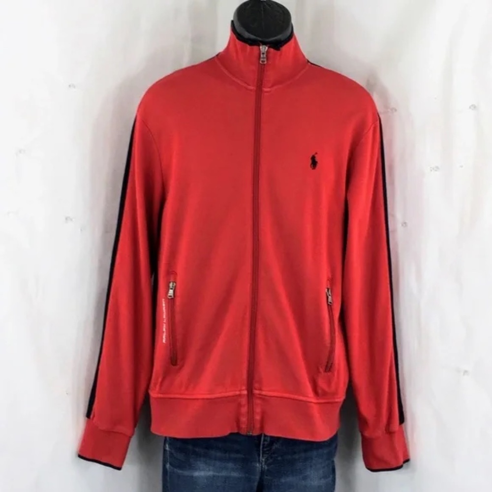 Polo Ralph Lauren MensTrack Jacket Red Black Interlock Cotton Full Zip Sz M